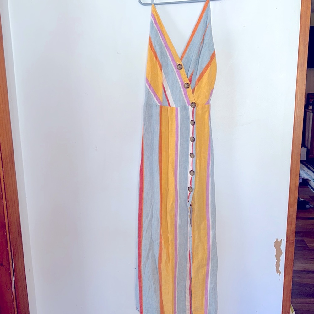 Urban Outfitters Linen Striped Bodycon Midi Dress Button Front small